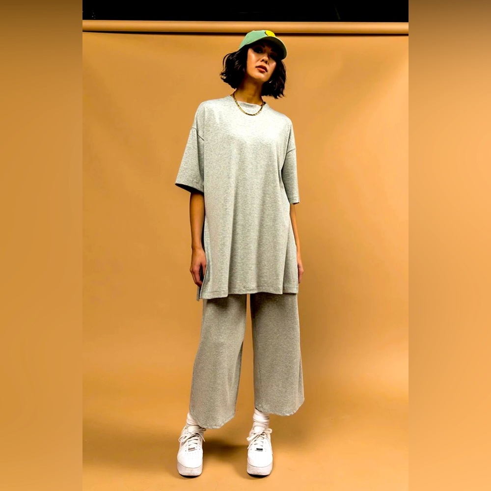 Dressed in LALA Lex Ribbed Playsuit in Heather Gray - Medium